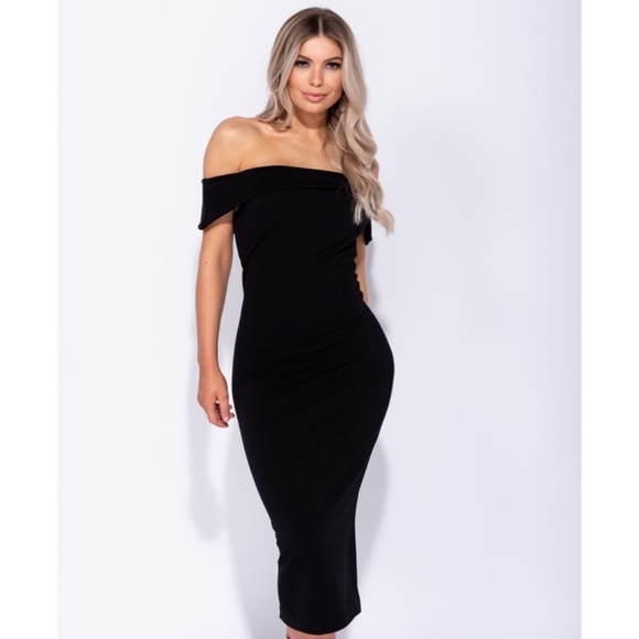 🆕 FEMME FATALE BLACK BARDOT DRESS - Picture 2 of 7